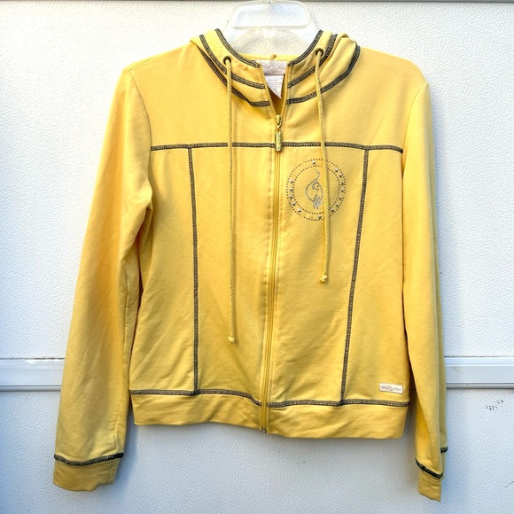 Baby Phat zip up hoodie WOMENS sz M yellow cotton blend authentic rhinestones - Picture 6 of 10